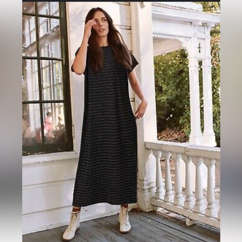THE GREAT. Black Maxi Short-Sleeve Knit Dress